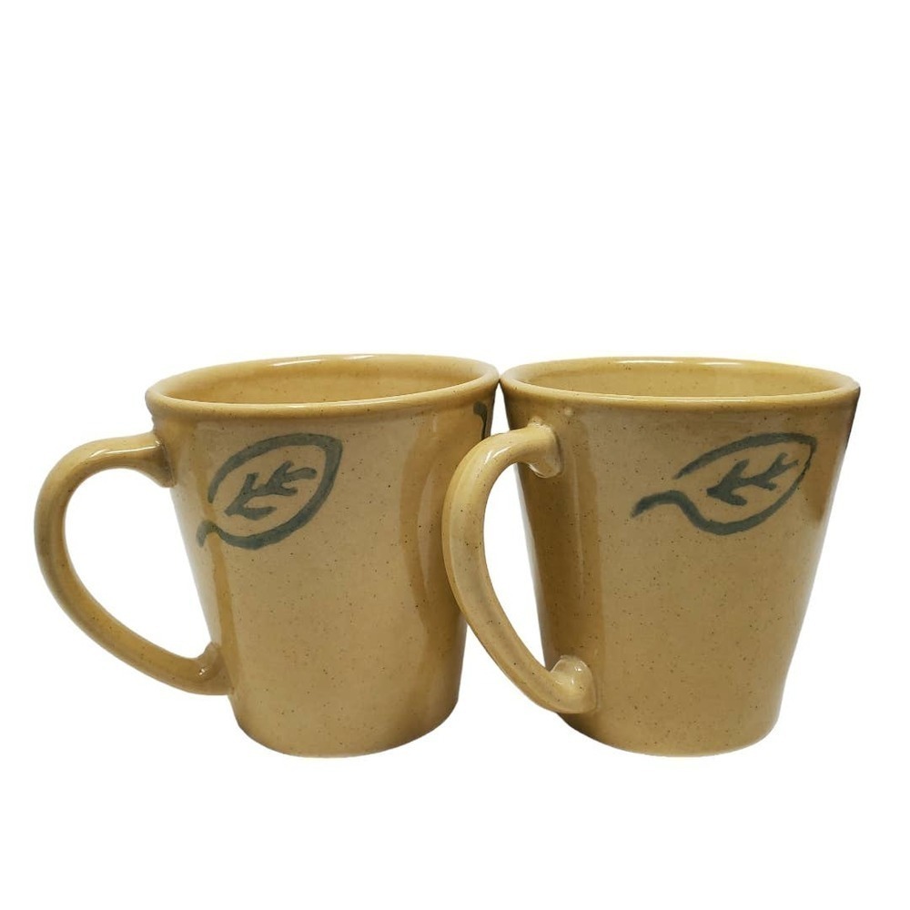 Pier 1 Import Handpainted Earthenware Italia Leaf Mugs Rustic Cup Lot of 2